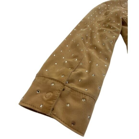 Vintage Dolce & Gabbana Swarovski-Studded Suede Jacket in Tan - Picture 9 of 16